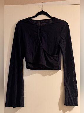 NWT Halara Black Lace Wrap Long Sleeve Crop Top | Women’s Size L